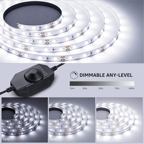16.4ft Dimmable 6000K 300 2835, 3M Lepro LED Strip Light White, Vanity Lights, Super Bright LED Tape Lights, LEDs