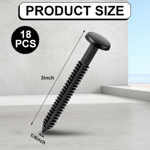 Blulu 18 3 Inch Pcs Vinyl Shutter Fastener Window Panel Peg Lok Pin Pegs Screws Shutter Spikes Anchor (Black)