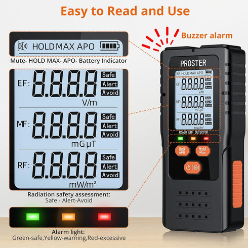 Proster 3in1 Digital Electromagnetic Field Radiation Detector, EMF Meter for Home Office Inspections