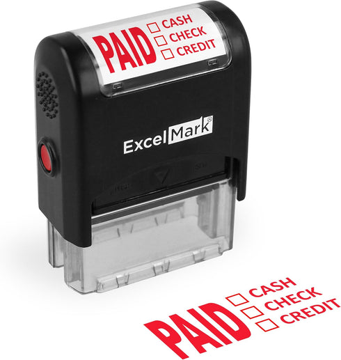 ExcelMark Self-Inking Rubber Stamp - Paid Cash Check Credit - A1539 Red Ink