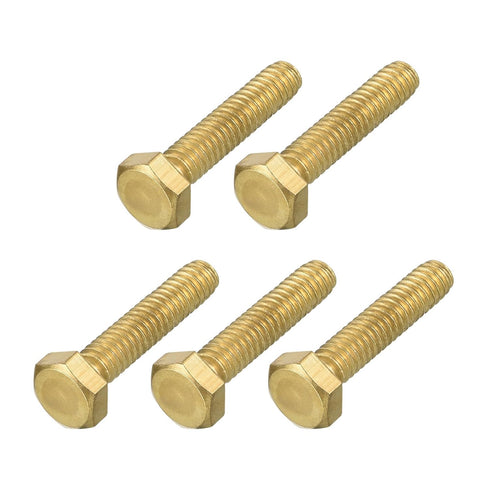 Hex Head Screw Bolt (1/4-20x1-1/4") 5Pcs - Brass Fully Threaded Solid Hex Bolts Machine Screws for Machinery Repair