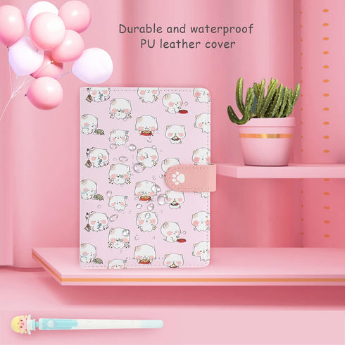 Cute Cartoon Notebook Kawaii Journal Notebook Japanese Sketchbook Leather Cover Diary Notepad Travel Notebook,Light Pink by Zeph Hosea