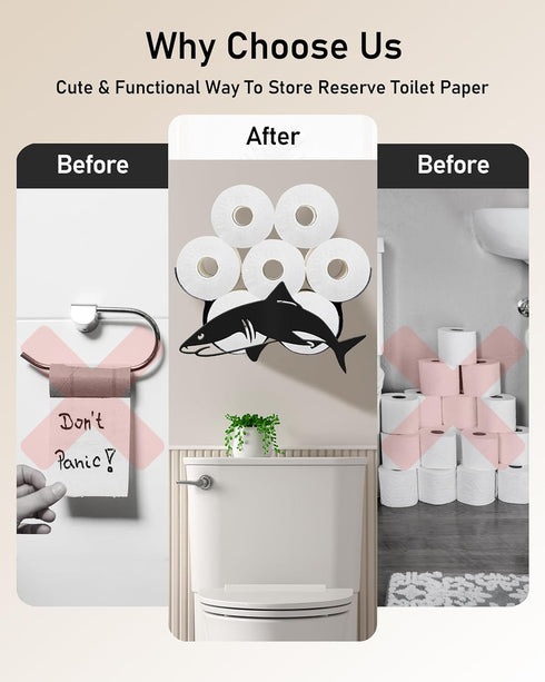 Wigag 8 Shark Toilet Paper Holder for Extra Rolls, Ocean Decorative Toilet Paper Storage Wall Mounted, Farmhouse