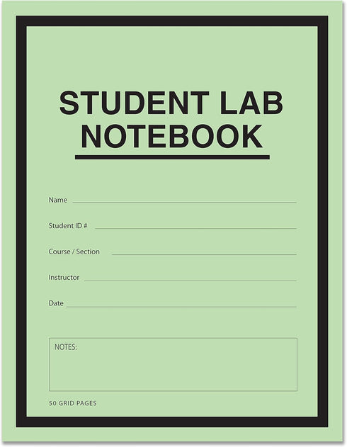 BookFactory Student Lab Notebook, 8.5" x 11", Scientific Grid Format, 50 Pages, Green Cover, 10 Pack (LAB-050-7GSS)