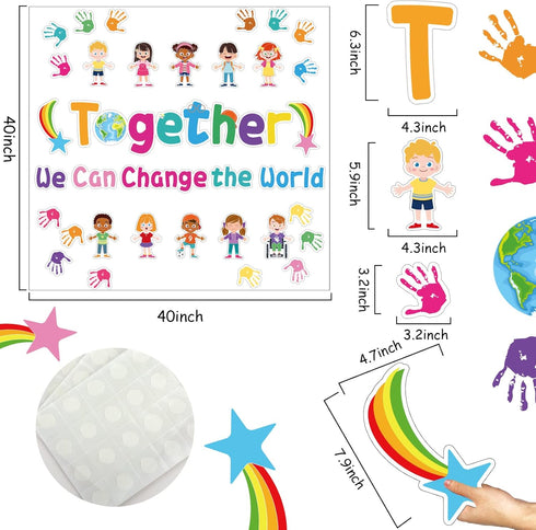 Together We Can Change The World Classroom Bulletin Board Set Hands with Hearts Diverse Children Cutouts for Kids and Teacher Party Favor Supplies by party greeting