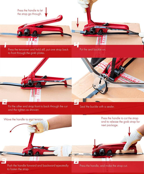 Poly Strapping Tensioner & Cutter Manual Banding Tools for 1/2" -3/4" Width Polyester Strap