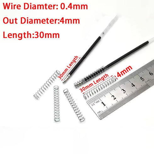 Customized Galvanized Spring Steel Metal Small Coil Pressure Spring, 100Pcs for Ball Pen, Wire Diameter 0.4mm
