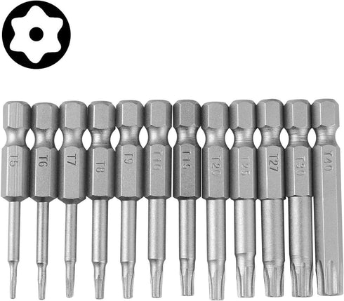 Yakamoz 12pcs 1/4 Inch Hex Shank T5-T40 Torx Head Screw Driver Bit Set, Security Tamper Proof Tools