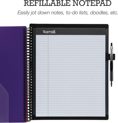 Samsill Deluxe 24 Pocket Spiral Project Folder, 12 Dividers, Customizable Front Cover, Multi Colors Plastic Folders