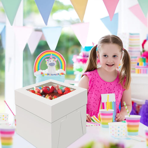 8x8x8 inch Cake Boxes, 4 Pack Disposable Bakery Boxes with Window for Cake, Cookies, Pies, and Cupcakes
