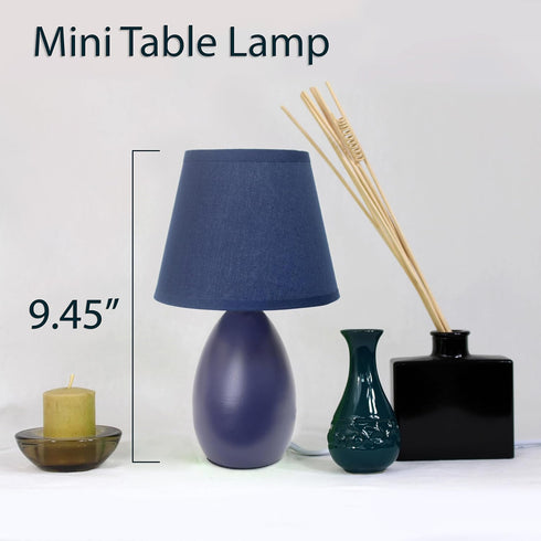 LT1197-BLU-2PK 9.45" 2-Pack Set, Simple Designs Chic and Sleek Oblong Mini Oval Ceramic Table Lamp for Living Room