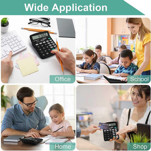 Office Desk Calculator, Cute Dual Power Basic Calculator with Big Button Large Display for Kids and School (Black)