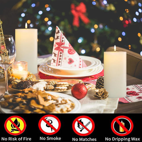 Set 2 (3x6 inch) Dimmable volnyus Flameless Candles of Flickering LED Wax Candles Battery Operated with Remote Control