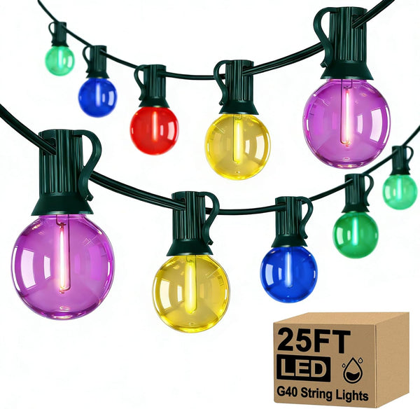 Xingzd 25Ft LED Christmas Outdoor String Lights, G40 Globe Lights with 27 0.6W