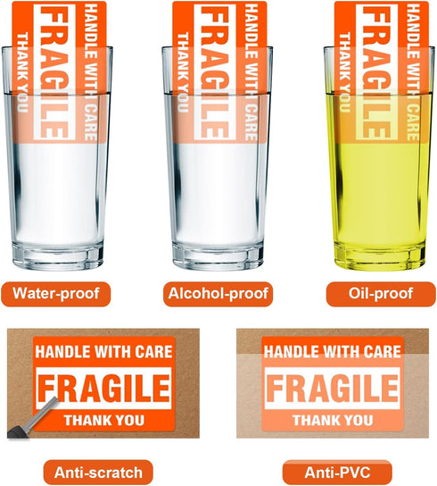 500 Fragile Stickers, 1 Roll 2" x 3" Fragile - Handle with Care - Thank You Shipping Labels Stickers (500 Labels/Roll)
