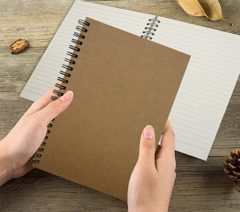 Yansanido Spiral Notebook, 4 Pcs A5 Brown Craft Softcover, 60 Sheets - 120 Pages Journals for Study and Notes