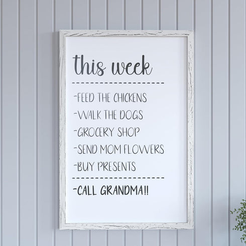 HBCY Creations Wall Mount Whitewashed White Board, 24"x36", Dry Erase Marker, 4 Magnets, Eraser, Wood Frame