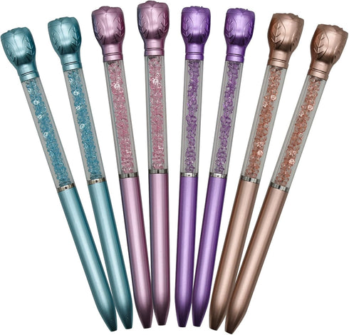 Maydahui 24PCS Rose Ballpoint Pen, Retractable Flower Pens with Crystal Quicksand Gem for School Home Party