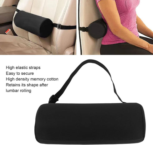 Sunxtzyl Lumbar Roll Pillow with Elastic Straps, Back Support Pillow for Office Chair and Car Seat, Memory Foam Lower