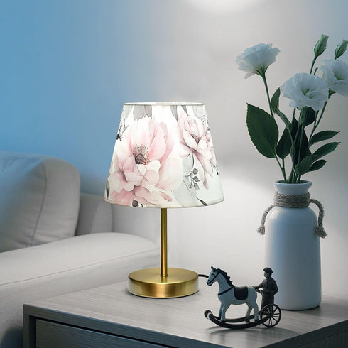 Dimmable ALAZA Table Lamp for Bedroom Nightstand Watercolor Pink Rose Flower Gray Leaves Bedside Lamp with USB Port