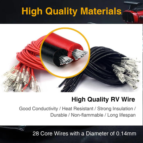 30Pcs Female Spade Crimp Terminals, 2.8mm/4.8mm/6.3mm, Red/Black 18AWG Wires for Automotive and Electrical Use