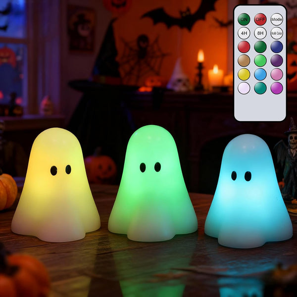 Eldnacele Ghost Flamless Flickering Candles with 18-key Remote and Timer, 12 Color