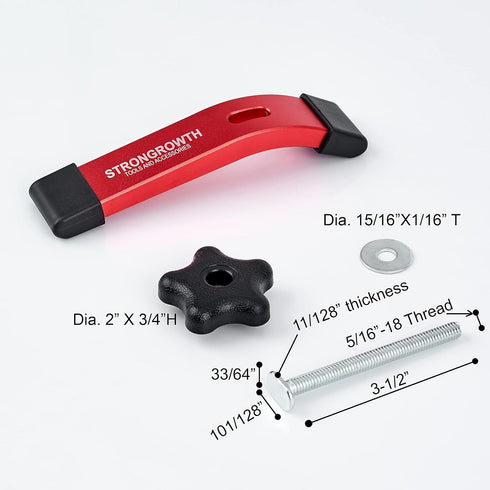 T Track Hold Down Clamps, Double Cut Profile Universal T-Track Clamps, 6-3/8"L x 1-1/4"W, Red Color