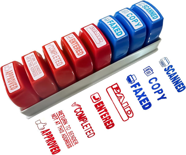 Self Inking Office Stamp Set, 8 PCS Stamps for Approved, Paid, Completed, Copy, Faxed, Scanned, Business Stamps