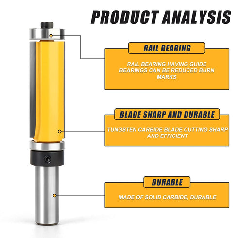 2-Inch Flush Trim Router Bit, Top and Bottom Bearing, 1/2-Inch Shank