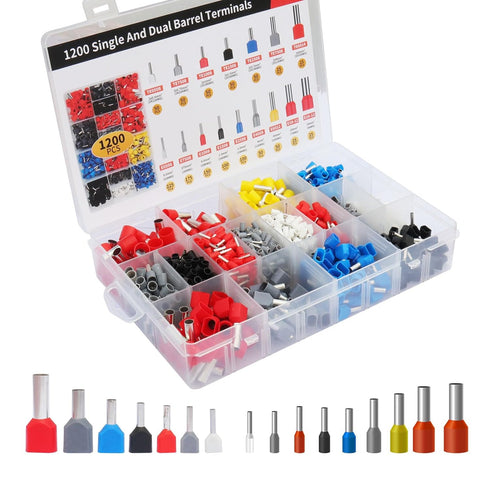 Fidioto 1200pcs Dual Barrel Ferrules Terminal Set with Crimping Tool Kit, AWG 28-5 Self-Adjustable