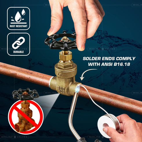 MIDLINE VALVE 427D334 Gate Valve, Lead-Free, 1-1/2 in. Sweat Connection