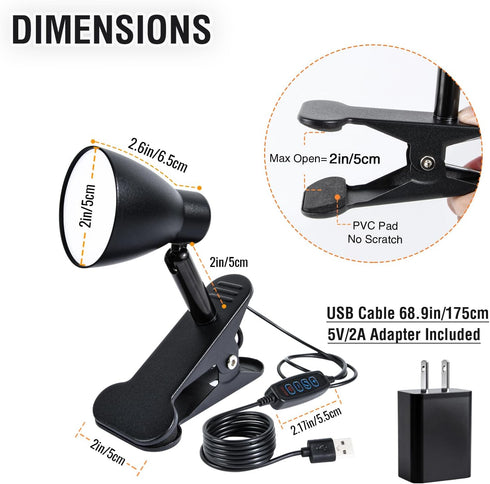 CeSunlight 90+ 3 10 Dimmable (6W/2Packs) CRI Clip on Reading Lamp, Clip on Light for Bed