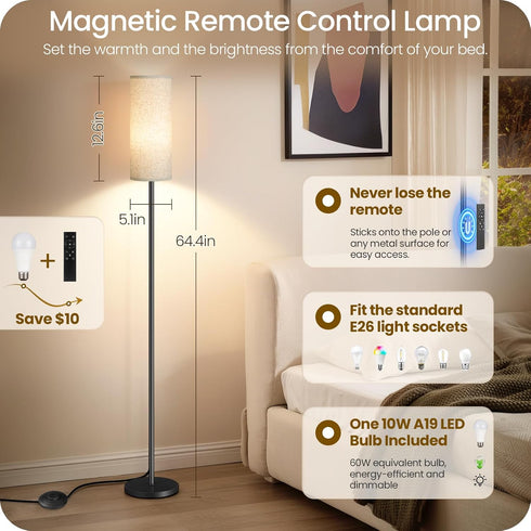 Set 2 Dimmable 2 64.4Modern Bulb 3000K-6500K, E06LDP205W1 of Floor Lamps for Living Room with Remotes and Foot Switch
