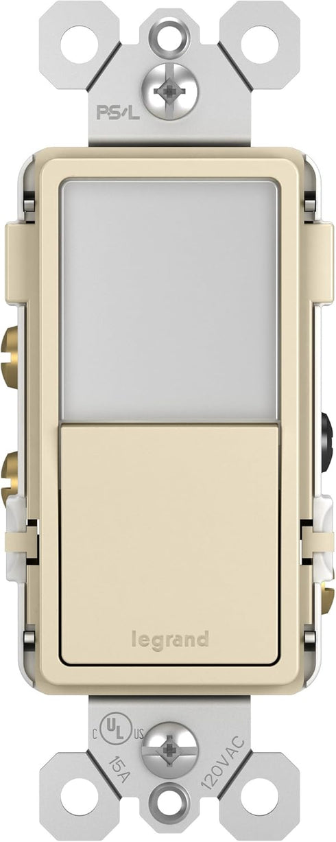 Legrand radiant NTL873LACC6 15 Amp Combination Adjustable LED Night Light, 3-Way Decorator Rocker Switch, Light Almond