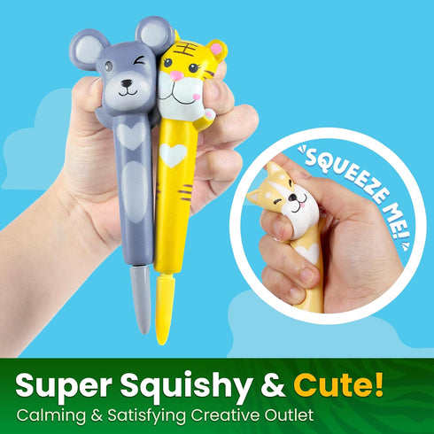 BUNMO Cute Kids Pens with Soft Grip, 12 Pack with Refills Included, Squishy Pens