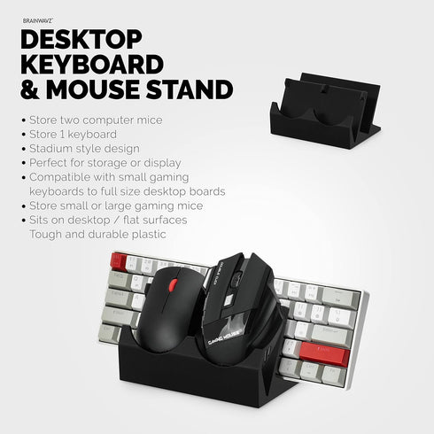 BRAINWAVZ Desktop Keyboard & Dual PC Mouse Stand Holder, Suitable for Small or Large Keyboards, Organize Your Work Space