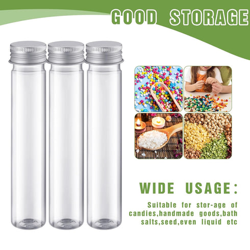 Dandat 80 Pcs 65ml Clear Flat Plastic Test Tubes with Screw Caps for Sample Testing and Party Favors