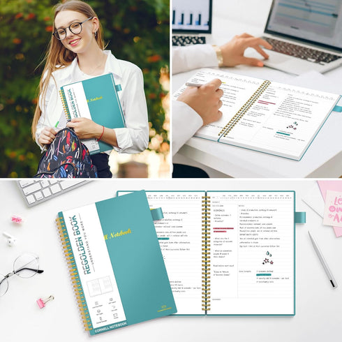 Regolden-Book Cornell Notes Notebook, Study Note Taking System, Spiral Notebooks, College Ruled Steno Pads for School
