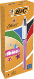 BIC 4 Colours Shine Ballpoint Pens - Box of 12, Metallic Pink Body with 4 Ink Colours