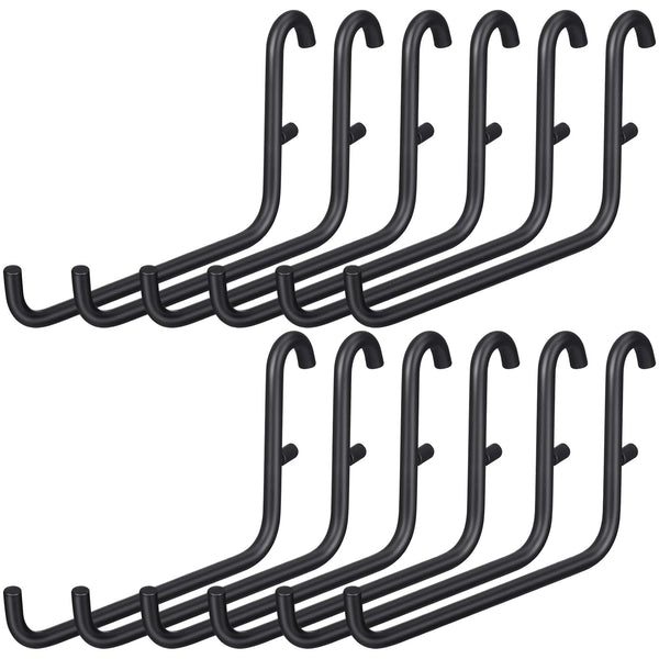 12 Pcs Black Pegboard Hooks, 6 x 9.5 Centimeters, Metal Storage Tool Accessories Compatible with IKEA Skadis Pegboard