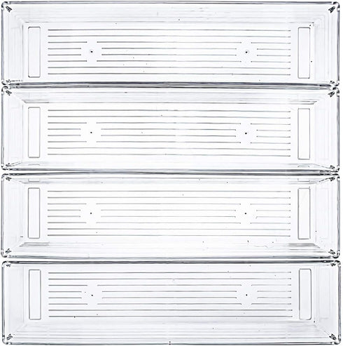 Kingrol 10 Pack Clear Drawer Organizer Trays, 12 x 3 x 2 Inch Storage Bins for Kitchen, Bathroom, Office