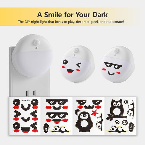 YUNLEX 2 Pack Dimming, 3 Plug in Night Light with Motion Sensor and Dusk to Dawn Sensor, Stepless Warm White LED