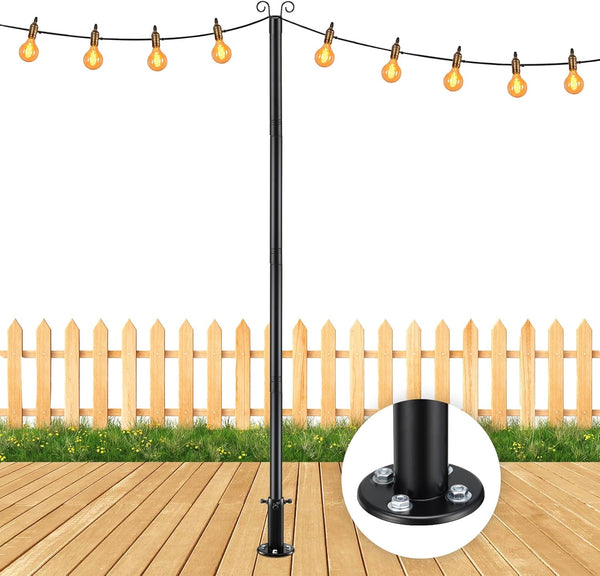 COCONUT String Light Pole for Ground, 8FT Heavy Duty Adjustable Metal Poles for