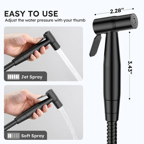 Arofa Black Bidet Sprayer for Toilet, Handheld Jet Sprayer Adjustable Water Pressure Muslim Shower with Bidet Hose