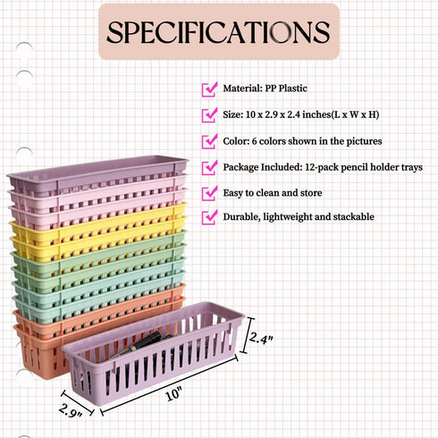 RAUVOLFIA 12 Pack Classroom Pencil Organizer Pencil Basket or Crayon Basket, Small Pencil Holder Tray for Kids Desks
