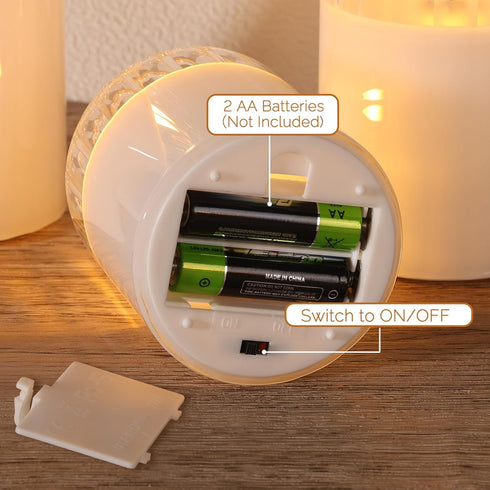 Set 3 Clear Glass Flameless Candles with Remote, Flickering LED Pillar Candles Battery Powered Ribbed Dome Top