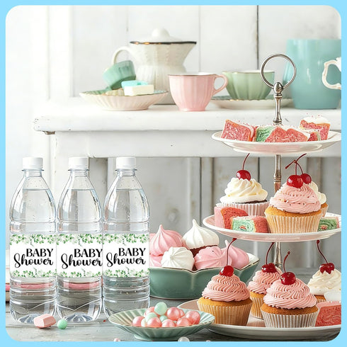 SRLDCR 100PCS Greenery Plant Wraps Water Bottle Labels Water Bottle Labels Waterproof for Baby Shower Party Welcome