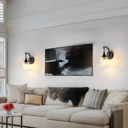 1-Light Kitchen(E26 Black Wall Light,Bathroom Wall Sconce Modern Sconce Light Indoor with Textured Glass