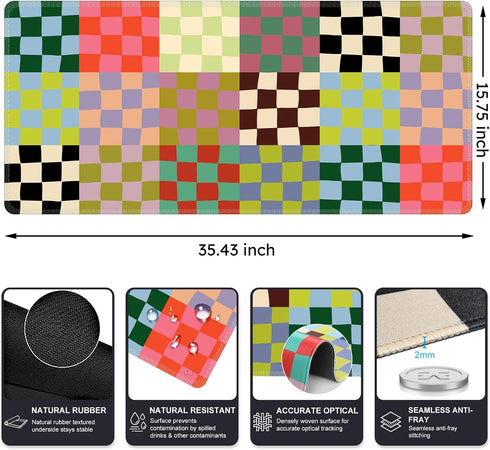 iCasso Checkered Desk Mat, Cute XXL Large Mouse Pad for Desk Cover, Anti-Slip Big Mousepad with Stitched Edges