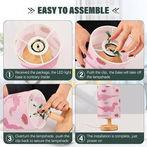 PCTIMMT Cute Pink Dinosaur Strawberry Table Lamp with USB Port Nightstand Lamp Desk Lamp for Bedroom Living Room Simple
